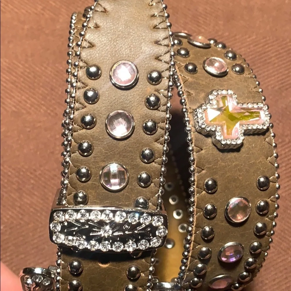 Nakona studded bedazzled statement belt w/buckle